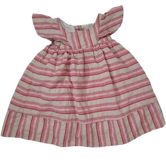 Toddler Dress Size 2T Genuine Kids OshKosh Khaki Pink Stripes Lined Cap Sleeves - Picture 1 of 5